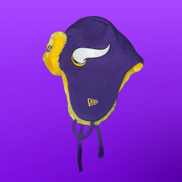 New Era MN Vikings NFL Football Knit Ear Flap Tassel Hat Beanie Pom - Picture 1 of 5